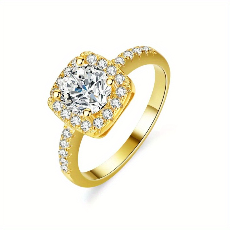 Stylish White Moissanite Square-Shaped Golden Ring in 925 Silver
